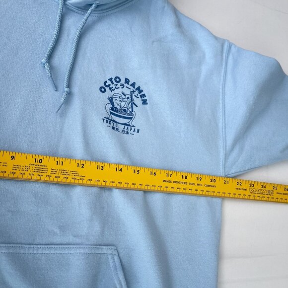 Octo Ramen Graphic Hoodie Relaxed Tokyo Japan Print by SCW Light Blue Unisex M - Picture 8 of 11
